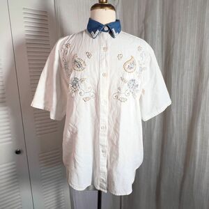Jane Ashley Blouse Size M Vintage 80's Pearl Coastal Grandmother Shirt